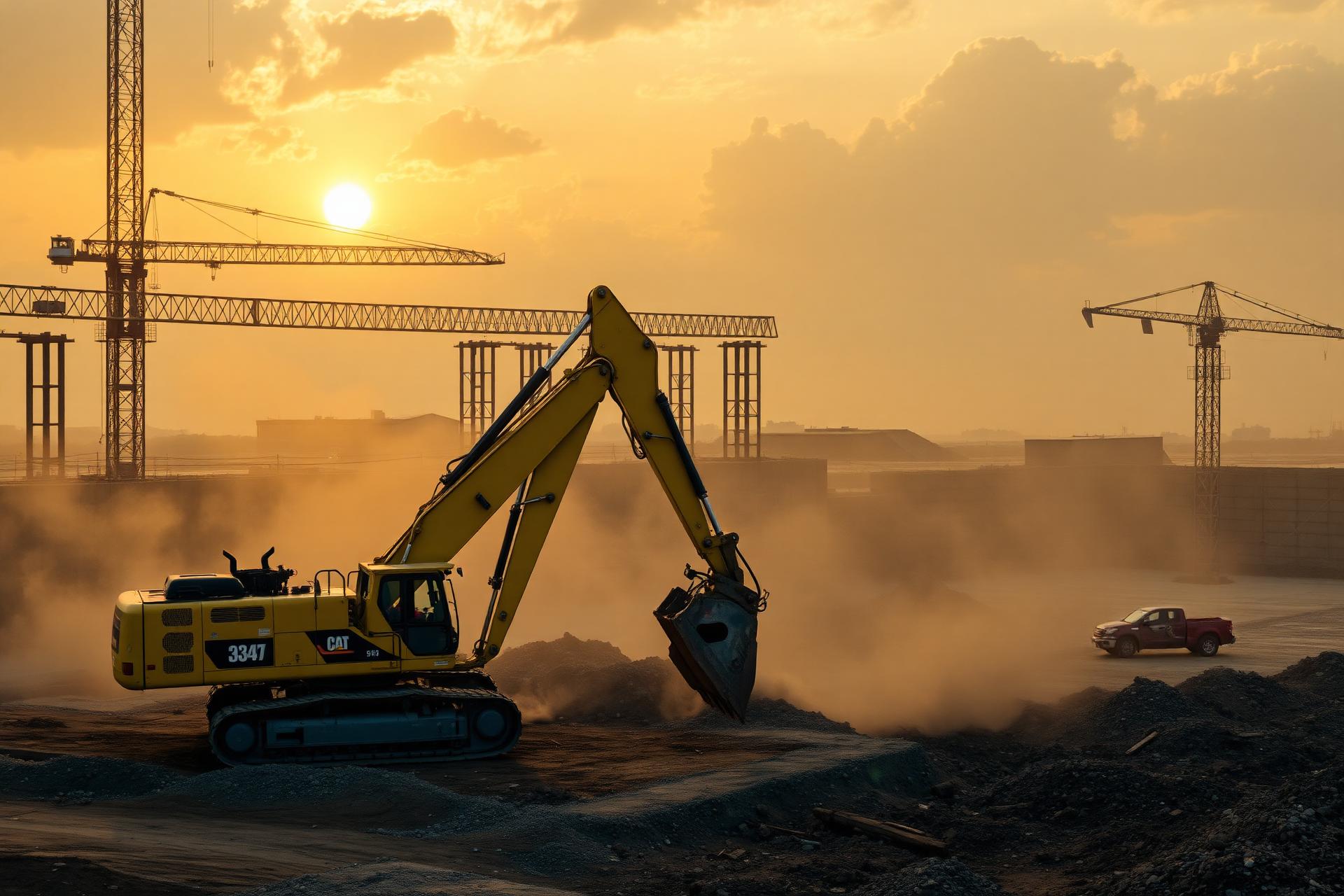 Construction site at sunset
